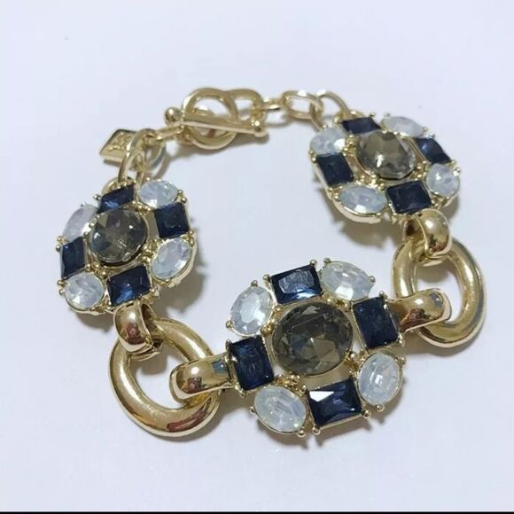 BANANA REPUBLIC GOLD TONE BLUE GREY LIGHT YELLOW CUT RESIN 7.5" BRACELET NWT - Picture 3 of 3